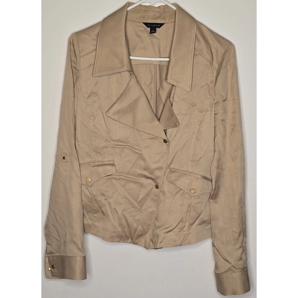 Ann Taylor Womens Blazer Jacket Preppy Cuffs With Snap 100% Lyocell Beige Small